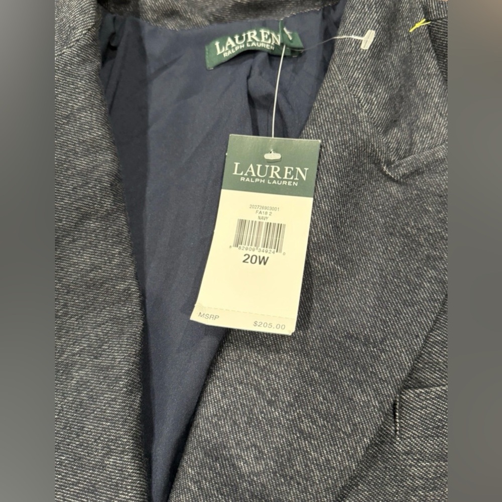 NWT Lauren Ralph Lauren Women's Blue Tweed Double Breasted RL Button Blazer - Picture 4 of 4